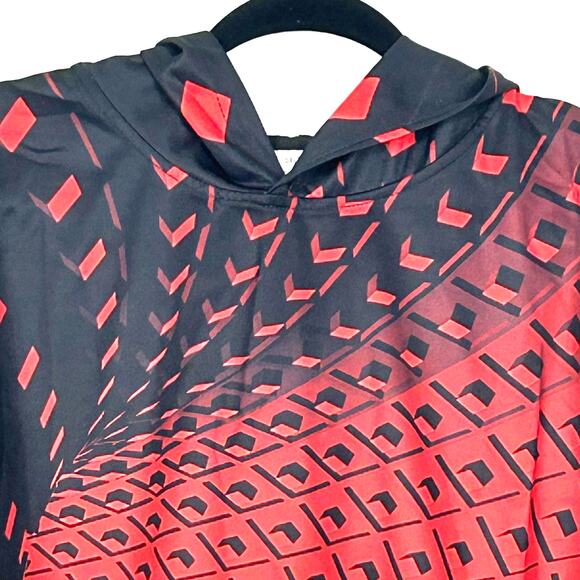 Graphic Hoodie Mens XLarge Red Black Abstract Print Pullover Hooded Sweatshirt - Picture 5 of 9